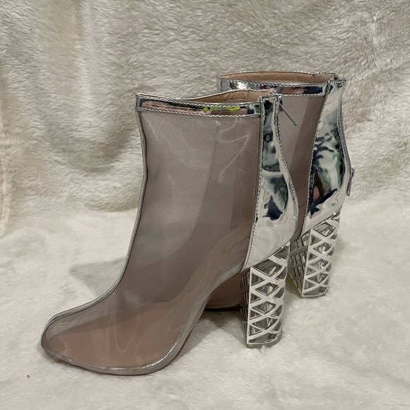 Qupid silver mesh heels womens high heel wedge shoes - Picture 4 of 8